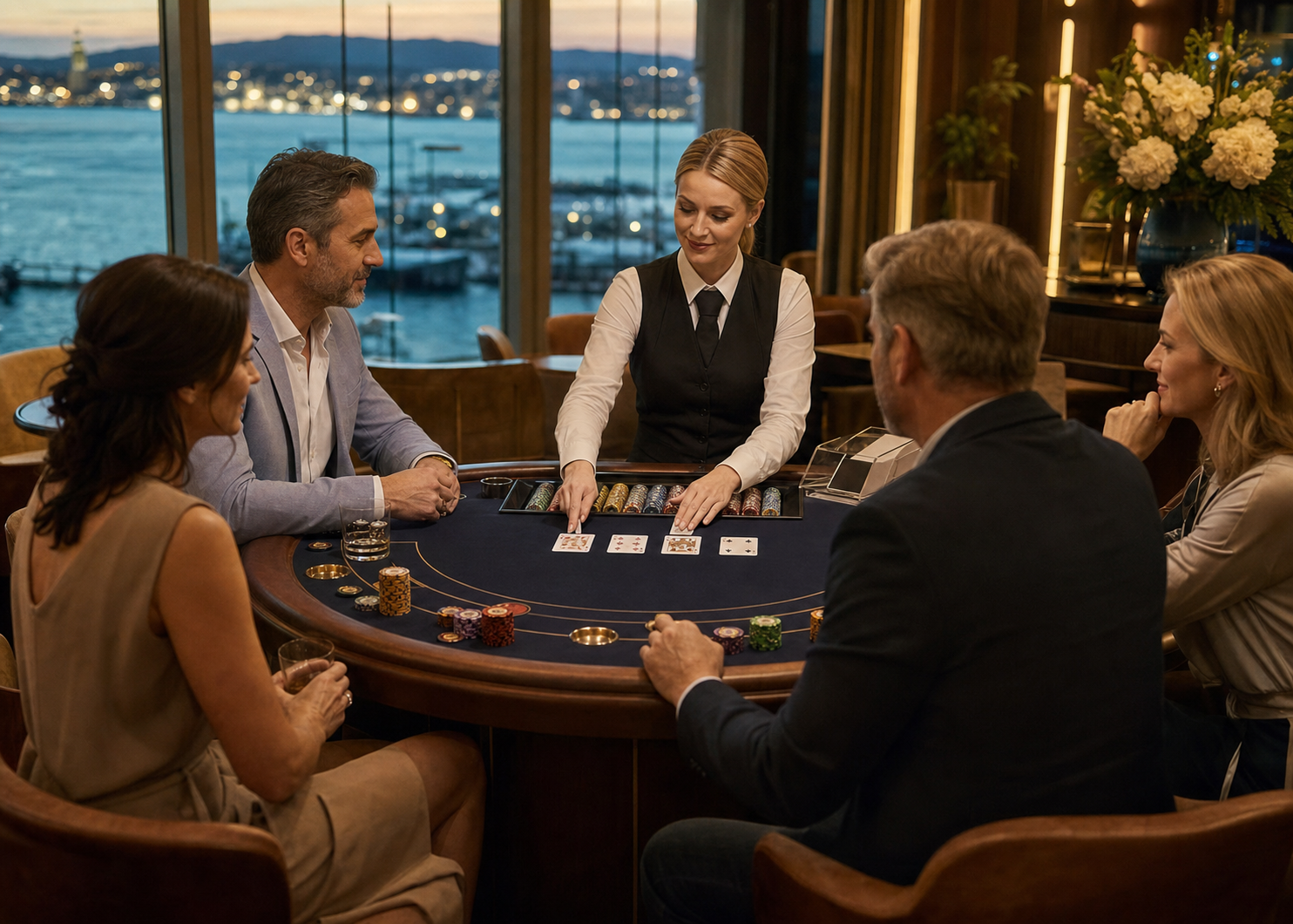 Guests enjoying federal baccarat at an elegant casino table