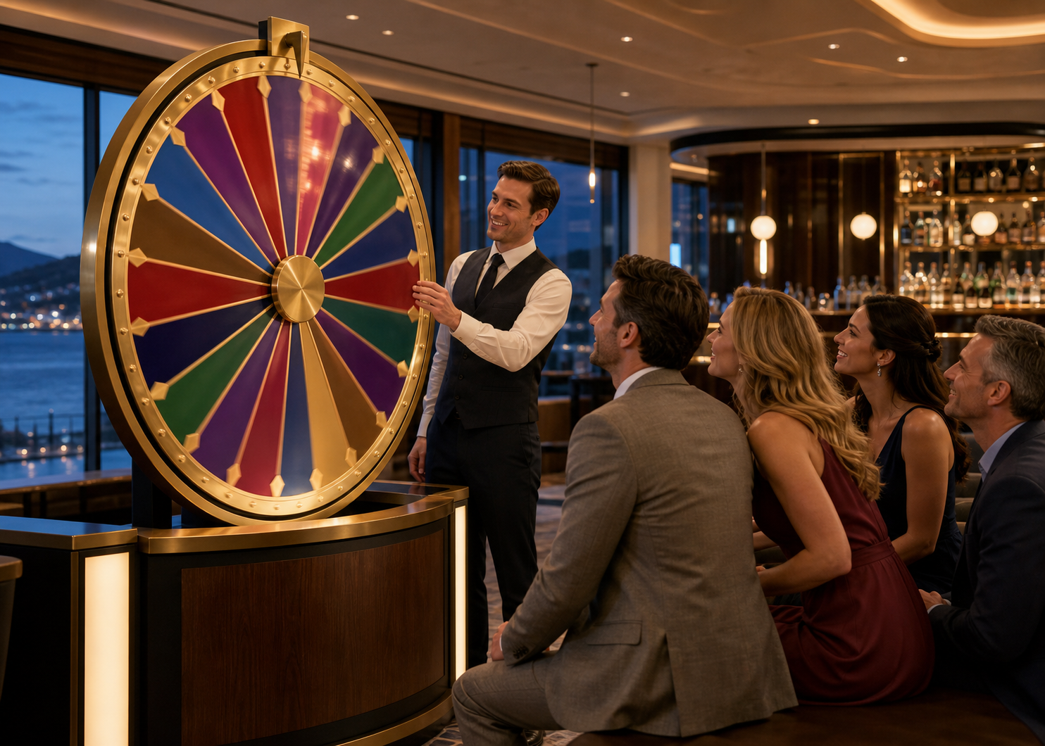 Guests watching the Big Wheel spin on the casino floor
